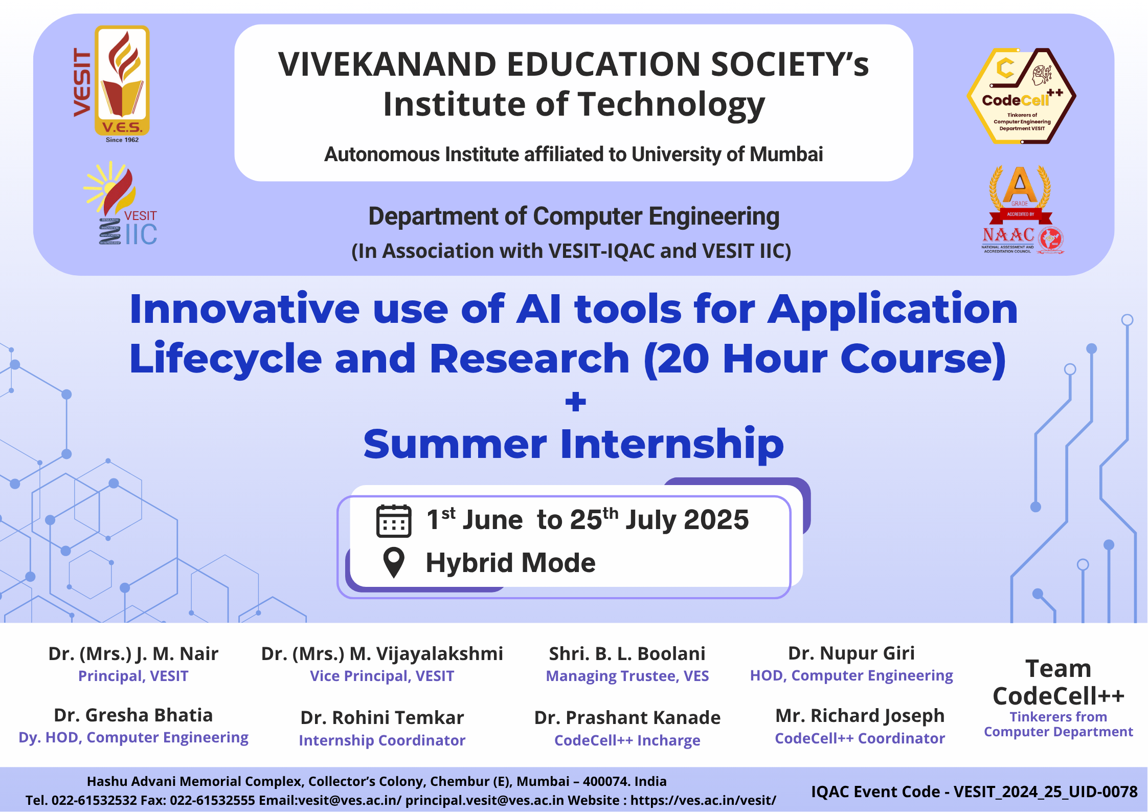 Workshop &amp; Summer Internship on AI Tools for Application Lifecycle &amp; Research