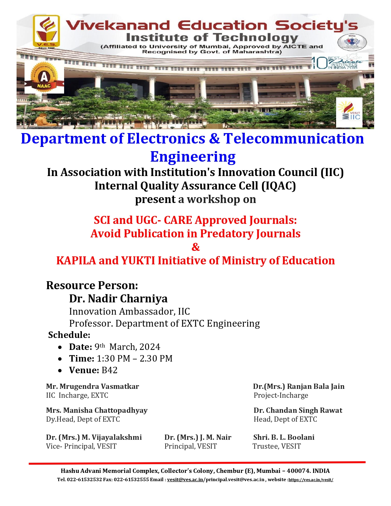 SCI and UGC- CARE Approved Journals: Avoid Publication in Predatory Journals &amp; KAPILA and YUKTI Initiative of Ministry of Education